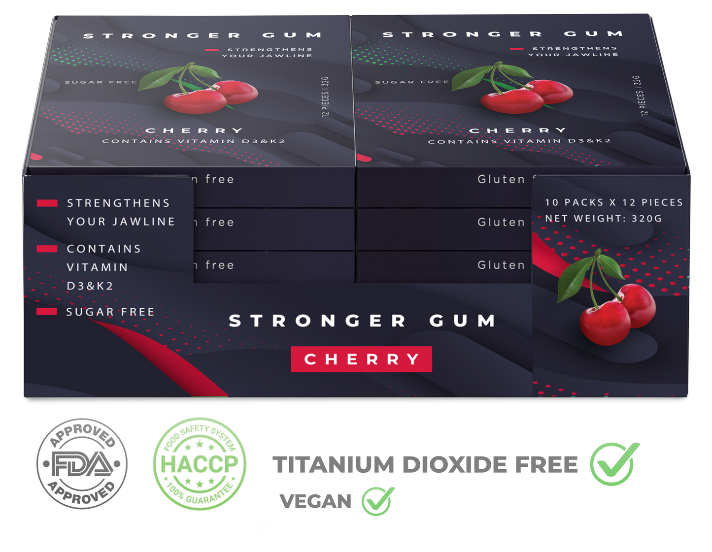 Regular: Sugar Free Cherry, 120 pieces (330g) - Hard gum | Specific Shore Rigidity for Jaw Growth