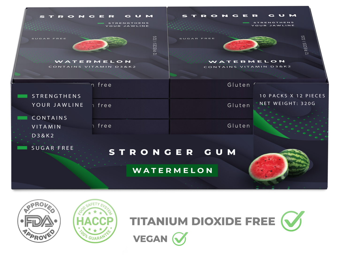 Regular: Sugar Free Watermelon, 120 pieces (320g) - Hard gum | Specific Shore Rigidity for Jaw Growth